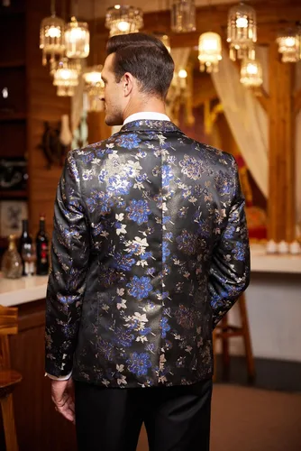 Vista 4 de COOFANDY Chaquetas de esmoquin florales para hombre, chaqueta ajustada para boda, cena, baile de graduación