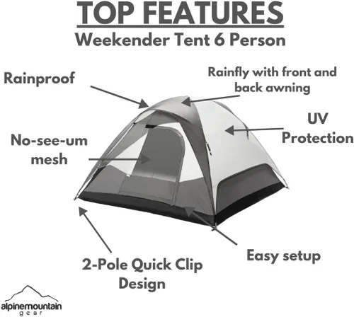 Vista 2 de Tienda de campaña familiar Weekender para 3/4/6 personas, configuración rápida, tienda de campaña para acampar y mochilero por Caddis Sports, Inc.