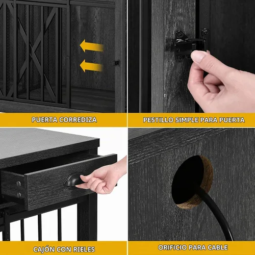 Vista 5 de DWVO Jaula Doble para Perros de 63 Pulgadas para 2 Perros, Soporte de TV de Jaula para Perros de Madera Resistente con Estación de Carga, Mueble