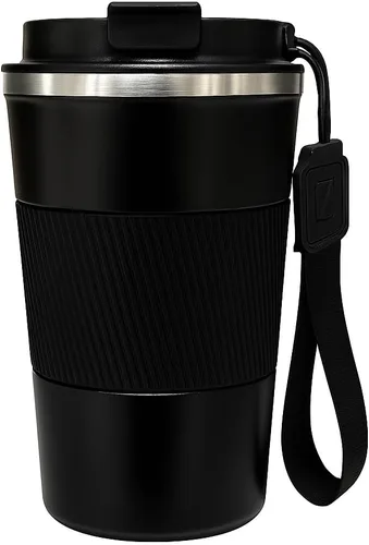 Vista 6 de Taza de café de 12 onzas con identificador de temperatura de acero inoxidable doble pared taza termica para bebidas frías calientes tapa a prueba