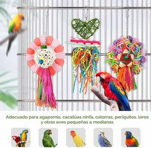 Vista 6 de Juguetes para pájaros, 3 piezas naturales de mazorca de maíz para pájaros masticables, juguetes de forrajeo para loros pequeños y medianos, conures