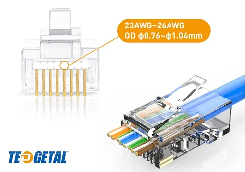 Vista 4 de Paquete de 100 conectores RJ45 Cat6 / Cat5e RJ45, conectores de crimpado de cable Ethernet de paso para cables sólidos y cables de red UTP estándar
