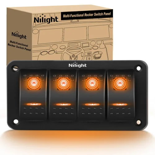 Vista 40 de Nilight Panel de Interruptores Basculantes de 2 Posiciones con Luz LED Naranja, 5 Pines On/Off, Interruptores Basculantes de Aluminio Precableados
