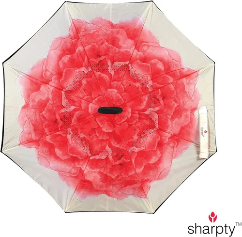 Vista 2 de Sharpty - Paraguas invertido, resistente al viento para mujer con protección UV, con mango en forma de C