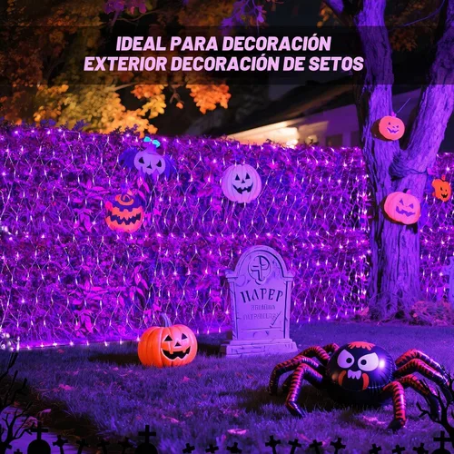 Vista 2 de JMEXSUSS 200 luces LED de red moradas para Halloween, 9.8 pies x 6.6 pies Púrpura
