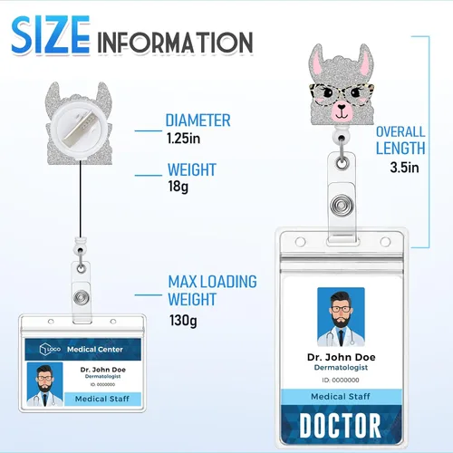 Vista 3 de Plifal Soporte retráctil con clip de identificación para enfermera, enfermería, tarjeta de identificación, linda y divertida llama de alpaca, llama