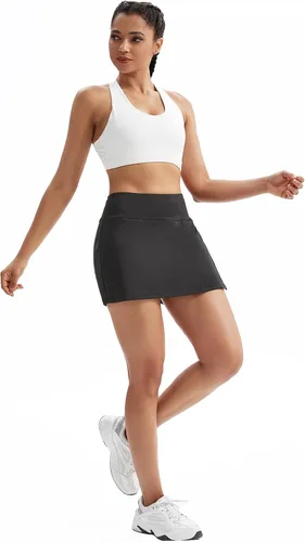 Vista 6 de Blaosn Pantalones cortos con falda para mujer, para gimnasio, yoga, atletismo, entrenamiento, correr, tenis, falda linda para niñas, ropa de moda