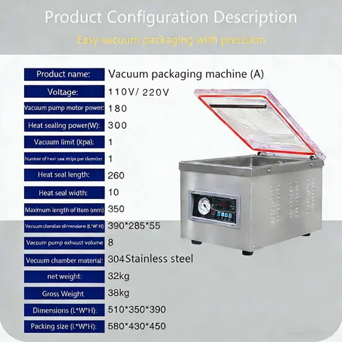Vista 2 de Sellador al vacío de cámara de acero inoxidable, máquina automática de envasado de alimentos, potente conservador de carne y pescado, envasador al