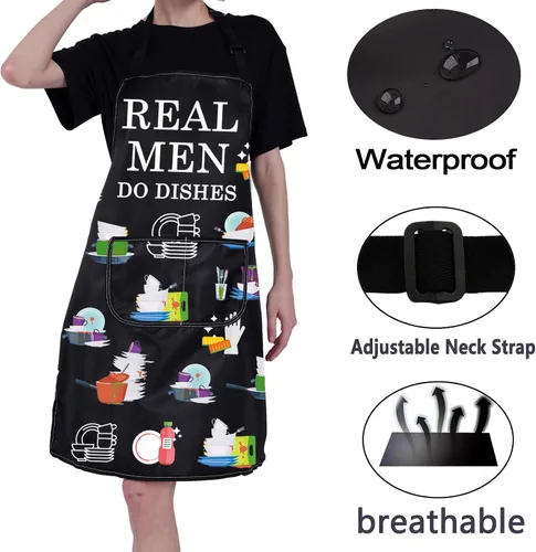 Vista 3 de CMNIM Funny Real Men Do Dish Delantal – Delantal de cocina para lavar platos y lavavajillas – Regalo de inauguración de la casa para hombre