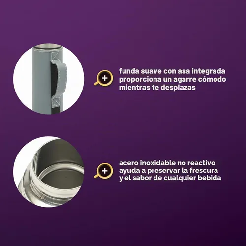 Vista 4 de Mr. Coffee Leatherette - Botella térmica de acero inoxidable de 23 oz - Frasco con aislamiento de doble pared con funda de cuero sintético y asa
