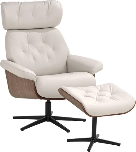 Vista 3 de Benchmaster Sillón reclinable y otomano ajustable de piel sintética Melia Eggshell
