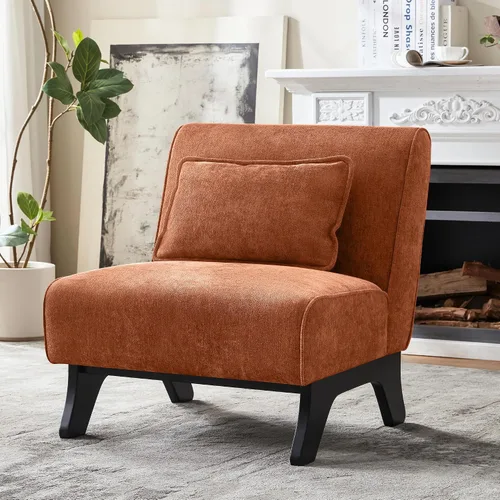 Vista 9 de Silla de acento tapizada sin brazos, sillas modernas y cómodas para sala de estar con patas de madera y almohadas, sofá cama lateral para dormitorio