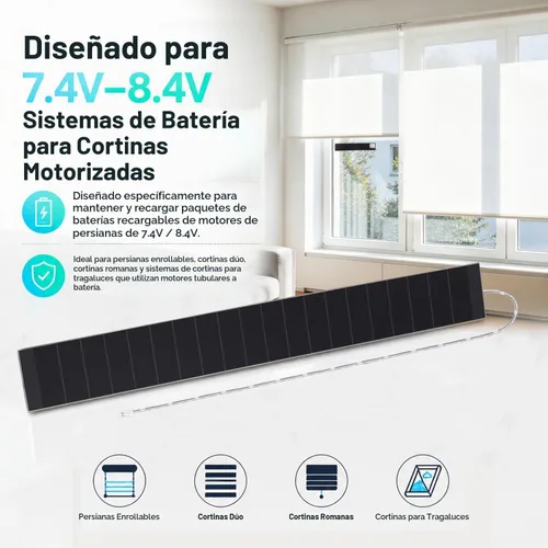 Vista 2 de Cargador de panel solar de 8.4 V para persianas enrollables motorizadas, fuente de alimentación solar de alta eficiencia de 3.5 W/11 W