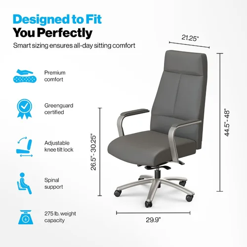 Vista 2 de NBF Silla de oficina giratoria ergonómica con respaldo alto y asiento tapizado Gris