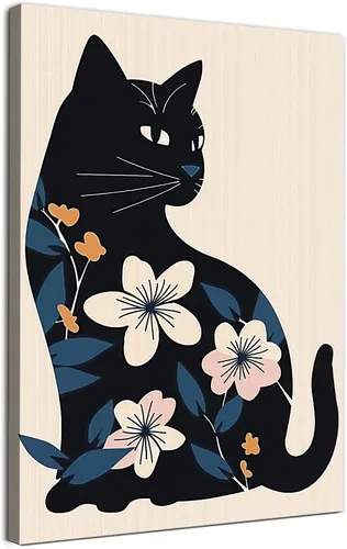 Vista 8 de Lienzo abstracto de gato para pared, impresiones de animales vintage, imágenes divertidas de gatos, animales bebiendo café, arte de pared de gatos