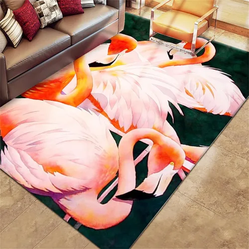 Vista 2 de Alfombra de área de flamenco rosa, 3 x 4 pies, diseño de flamenco rojo tropical, antideslizante, no desprende pelo y de fácil cuidado, tapetes
