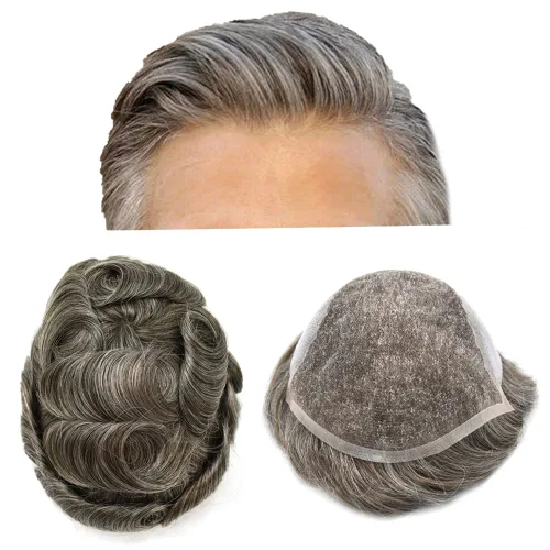 Vista 63 de Mens Toupee Swiss Lace Mens Hair Piece Sistema de reemplazo de cabello para hombres Toupee para hombres Cabello humano nudo blanqueado protesis