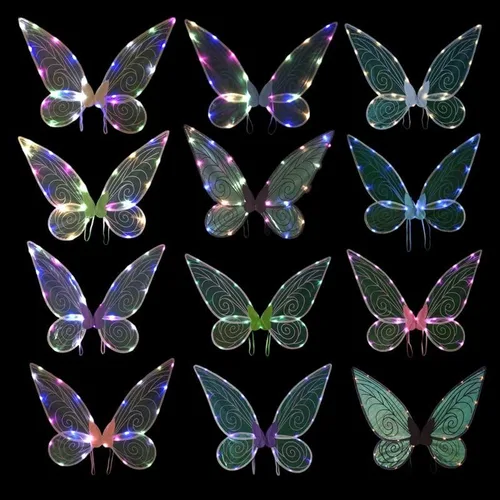 Vista 8 de caretoto LED Fairy Wings for Adults Girls Light Up Sparkling Sheer Wings Halloween Fairy Costume Angel Wings