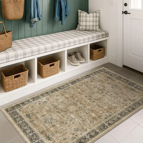 Vista 113 de Hazo Haus – Alfombra pequeña para entrada, cocina o baño, antideslizante con base de goma, resistente a las manchas y a la decoloración, diseño