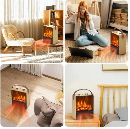 Vista 8 de Riseon - Calefactor eléctrico de chimenea para uso en interiores, 1500 W/750 W, calefactor de espacio con llama LED 3D, protección de doble
