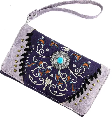 Vista 2 de Zelris Spring Bloom Western Concho mujeres Crossbody muñeca Trifold cartera