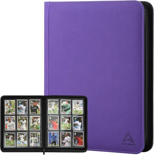 Vista 12 de Arkeiliy Carpeta de tarjetas con 9 bolsillos, bolsillos de doble cara con 30 fundas, soporte para tarjetas coleccionables con cremallera de alta