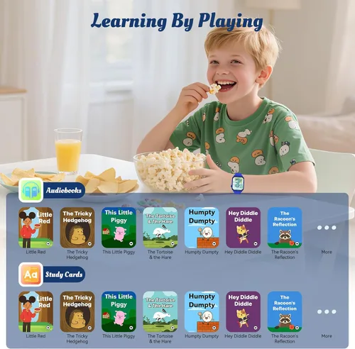 Vista 5 de Reloj inteligente para niños, 12 juegos de rompecabezas con pantalla táctil HD, contador de pasos, monitor de frecuencia cardíaca y sueño, linterna