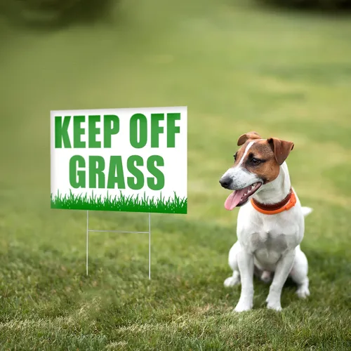 Vista 6 de Letrero con texto en inglés «Please Keep Off Gras», 3 carteles de 8 x 12 DS Coroplast Keep Dogs Off Lawn