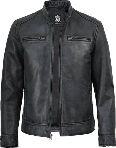 Vista 11 de Decrum Cafe Racer Real Lambskin Leather Jackets For Men Motorcycle Style Negro
