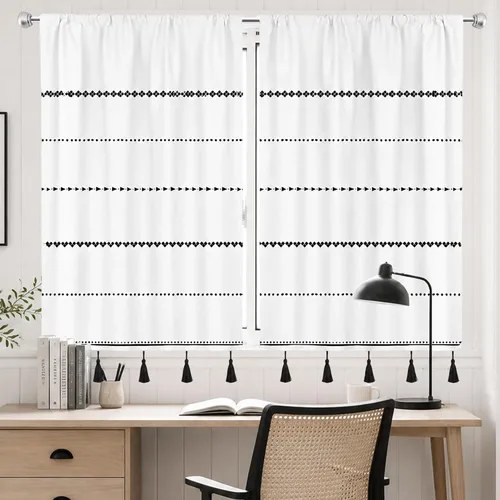 Vista 2 de Cortinas bohemias de cocina 27.5 pulgadas de ancho x 39 pulgadas de alto A1-blanco