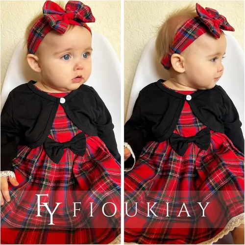 Vista 3 de fioukiay Conjunto de vestido y cárdigan para niña, con lazo, ropa con cubierta para pañales, otoño e invierno