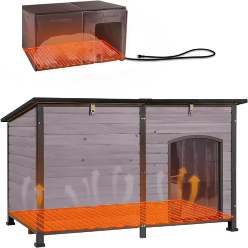 Vista 11 de Casa para perros climatizada al aire libre con almohadilla térmica resistente a la intemperie para perros con marco de hierro antimasticación