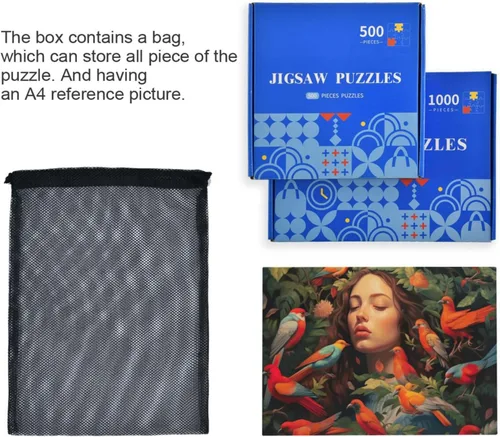 Vista 7 de Bird Pretty Girl Jigsaw Puzzles 500 Pieces for Adults with Mesh Storage Bag 2012123