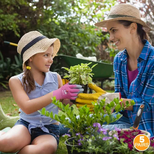 Vista 2 de KDK 5 pares de guantes de jardinería para niños, guantes de trabajo para el patio, guantes de trabajo para niños, guantes de seguridad suave