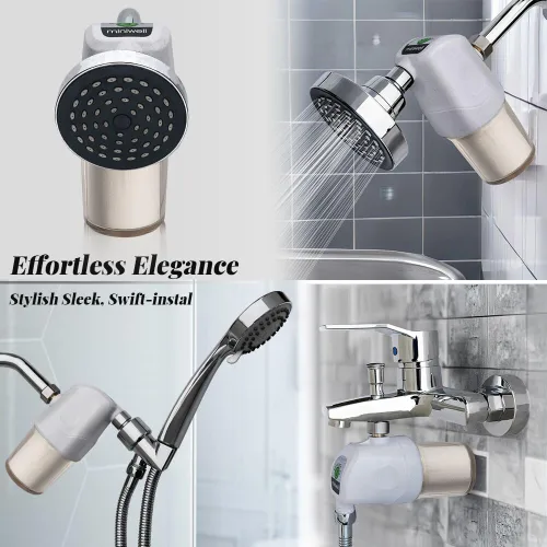 Vista 7 de Miniwell Sistema de filtro de ducha: purifica el agua, reduce el agua dura y el cloro, suaviza la piel y el cabello Filtro de baño