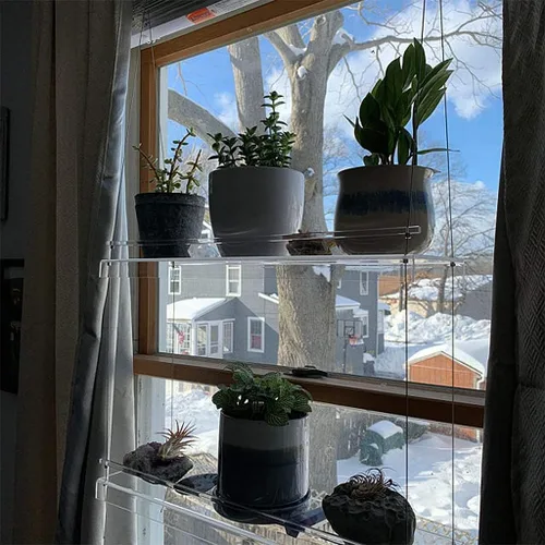 Vista 8 de Estantes acrílicos para plantas de ventana, estante de pared flotante colgante transparente, estante para macetas, estante para plantas de ventana
