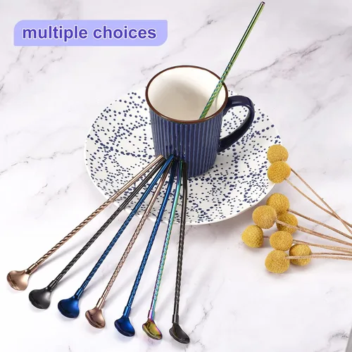 Vista 5 de uxcell Pajitas de cuchara de acero inoxidable, 4 pajitas de metal reutilizables de 8.6 pulgadas con mango largo para batidos y cócteles, color negro