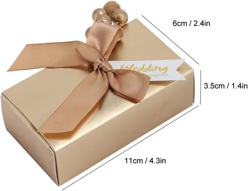 Vista 3 de Cajas de recuerdos de fiesta con lazo, 50 unidades, cinta de champán, caja de regalo de papel de caramelo, bolsas rectangulares con purpurina