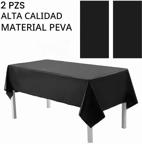 Vista 4 de 2 Empaques Mantel de Plástico Negro, 54 pulgadas x 108 pulgadas Cubierta de Mesa Rectangular Desechable para Fiestas, Adecuado para Cumpleaños