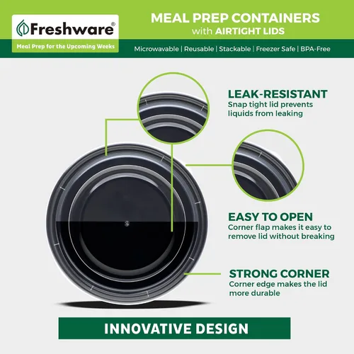 Vista 6 de Freshware Recipientes de preparación de comidas con tapas [paquete de 30] recipientes de almacenamiento de alimentos, caja Bento, sin BPA
