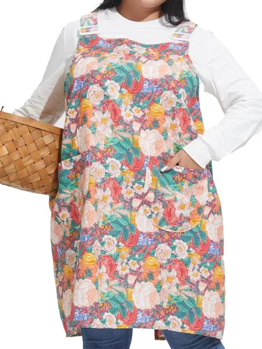 Vista 6 de Delantales sin lazos para mujer, talla grande, con bolsillos, de algodón, lino, para hornear, cocina, cocina