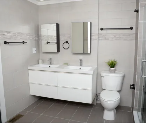 Vista 5 de Amazon Basics AB-BR817-OR - Paquete variado de accesorios de baño modernos, toallero, 5 piezas, bronce aceitado
