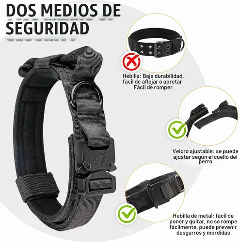 Vista 4 de KCUCOP Collar táctico para perro, collar militar con asa, collar K9 grueso, ajustable, resistente, para perros grandes y medianos (negro, L)