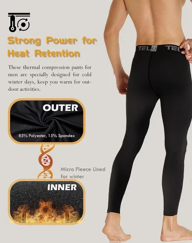 Vista 2 de Paquete de 5 o 4 pantalones de compresión térmica para hombre, con forro polar, mallas deportivas para clima frío, ropa de invierno