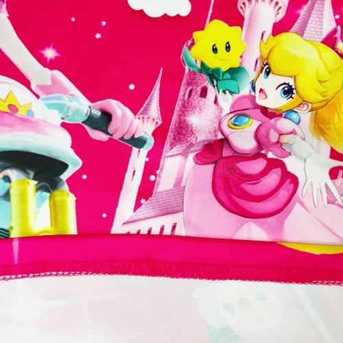 Vista 3 de Disfraz de princesa melocotón para niñas, vestidos de dibujos animados para niños, manga con volantes, traje de verano, regalo de fiesta