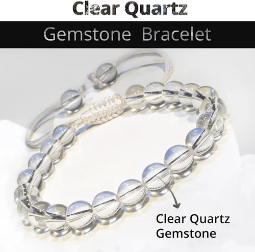 Vista 120 de Adjustable Crystal Bracelet – Gemstone Bead Bracelet with Adjustable Macrame String – Chic Gemstone Bracelet for Men and Women – 8mm Round Healing