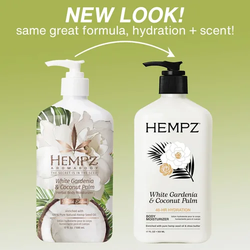 Vista 3 de Hempz Loción hidratante corporal - Gardenia blanca y palma de coco - Crema hidratante diaria, manteca de karité, aceite de coco - Productos