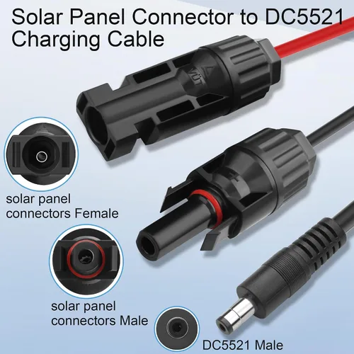 Vista 3 de Solar Panel Connector to DC5521 Charging Cable 14AWG Pure Copper Solar Panel Cable,DC 5.5x2.1mm Adapter Cable for Portable Power Station,Solar