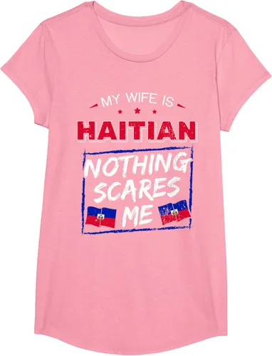 Vista 94 de My Wife Is Haitian Republic of Haiti Heritage Roots - Camiseta con bandera, Negro, S