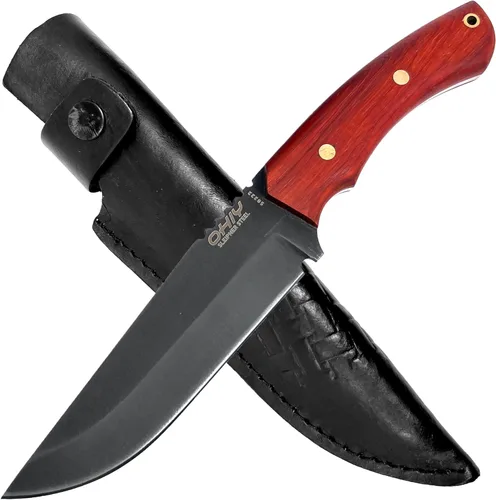 Vista 11 de Cuchillo Bushcraft hecho a mano con hoja de acero alemán 4116 inoxidable de 4-1/2 pulgadas, funda de cuero auténtico, mango de nogal de espiga